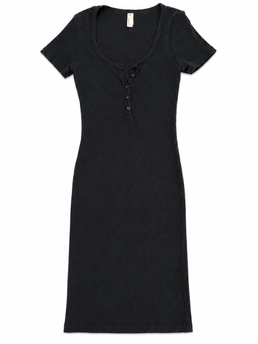 American Apparel Black Ribbed Henley Dress M